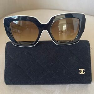 CHANEL White and Black Chic Sunglasses